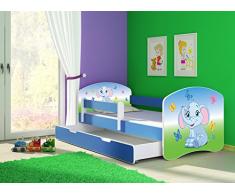 Clamaro Fantasia blau Motiv Kinderbett Komplett Set 140 x 70 cm inkl. Matratze, Lattenrost und Bettkasten Unterbett Schublade auf Rollen, Kantenschutzleisten umlaufend, extra Rausfallschutz Seitenteil (verstellbar), Seitenteile: