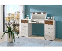 Schminktisch, Kosmetiktisch, Schminkplatz, Schminkschrank, Schminkkommode, Frisiertisch, Frisierkommode, Nocce, Champagner, weiß, Nussbaum