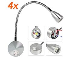 MENGS 4 Stück 3W LED Nachttischlampe Bettleuchte Lampe SMD LEDs LED Schwanenhals Bettlampe Licht mit Wechseln (Warmweiß 2700-3200K, 210 Lumen, 30º Abstrahlwinkel, 85V - 265V AC) Energiespar Lampe