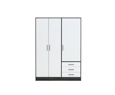 FORTE Jupiter Kleiderschrank 3-türig, 3 Schubkästen, Holz, Schwarz-Weiß, 144.6 x 60 x 200 cm