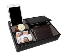 Leder Valet Tablett - 23x18cm Schreibtisch Organizer Ablage mit 5 Fächern - Nachttisch oder Büro Schreibtisch Aufbewahrungsbox aus Kunstleder für Manschettenknopf, Uhr, Telefon, Schmuck