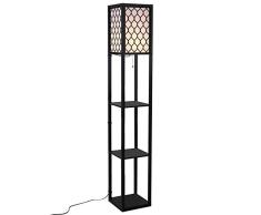 HOMCOM Stehleuchte Stehlampe mit Regalen Innenbeleuchtung E27 bis 40W für Wohn-/Schlafzimmer Holz Schwarz 26 x 26 x 160 cm