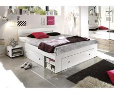 moebel-guenstig24.de Doppelbett mit 2 Nachtkommoden Stefan Bett Ehebett Schlafzimmer 180 x 200 cm wei� Bettkasten