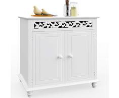 Deuba Kommode weiß Jersey mit 2 Türen Landhausstil Einlegeboden 76x65x35cm Sideboard Anrichte Schrank Holz Vintage Antik Wohnzimmer Schlafzimmer Bad