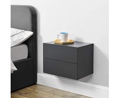 [en.casa] Wandschrank 40x29x30cm Wandregal Dunkelgrau Nachttisch Hängeregal mit 2 Schubladen Wandboard Wand-Schuhblade Nachtschrank