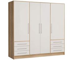 FORTE Jupiter Kleiderschrank 4-türig, 6 Schubkästen, Holz, sonoma eiche + weiß, 206.5 x 60 x 200 cm