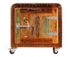 yorten Nachttisch mit 1 Tür und 4 Rollen Nachtkommode Beistelltisch Sofatisch aus Recyceltes Massivholz 50 x 30 x 50 cm (B x T x H) Vintage-Charme