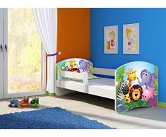 Clamaro Fantasia Weiß Motiv Kinderbett Komplett Set 160 x 80 cm inkl. Matratze und Lattenrost, Kantenschutzleisten umlaufend, extra Rausfallschutz Seitenteil (verstellbar), Seitenteile: Weiß, Design: 01 Tierpark-1