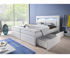 Wohnen-Luxus Boxspringbett 180x200 Weiß mit Bettkasten LED Kopflicht Kunstleder Hotelbett Polsterbett Brüssel