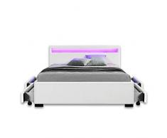 LED Leder Bett Amsterdam WEISS modernes Bett mit LED-Beleuchtung + inklusive Lattenrahmen / Lattenrost + mit praktischer Bettkasten / Schubladen Stauraum Polsterbett Jugendbett günstig (140x200 cm)