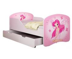 Clamaro Traumland Motiv Kinderbett Komplett Set 80 x 160 cm inkl. Matratze, Lattenrost und Bettkasten Unterbett Schublade auf Rollen, Sicherheit durch ABS Kantenschutz und Seitenteilen mit Rausfallschutz - 160 x 80 cm, Design: 07 - Pink Fairy Motiv