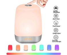 Nachttischlampe Mit Bluetooth Lautsprecher, LED Nachtlampe Nachttischleuchte Dimmbar Stimmungslicht Mit Touch Sensor Mit Sonnenaufgang Simulation Und 5 Naturgeräuschen Stimmungslampen,Weiß,3W