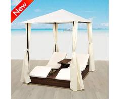 Jresboen Aktualisierte Version Und Stärker Sonnenliege Mit Vorhängen Für Doppelbett, Verdicken Rattan Gartenliege, Outdoor-Loungebett Rattanliege Liegestuhl Für 2 Personen Außenbereich (Braun)