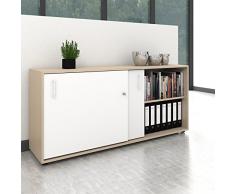 Weber Büro Schiebetürenschrank Sideboard NOVA 2OH 1.640 x 740 mm Ahorn/Weiß