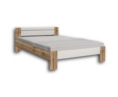 Stella Trading Vega Stilvolles Futonbett 140 x 200 cm - Komfortables Jugendzimmer Doppelbett in Wildeiche Optik, weiß - 145 x 61 x 204 cm (B/H/T)