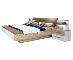 Bettgestell Doppelbett | 180 x 200 cm | Planked Eiche | Weiß Hochglanz