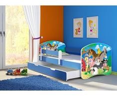 Clamaro Fantasia blau Motiv Kinderbett Komplett Set 180 x 80 cm inkl. Matratze, Lattenrost und Bettkasten Unterbett Schublade auf Rollen, Kantenschutzleisten umlaufend, extra Rausfallschutz Seitenteil (verstellbar), Seitenteile: