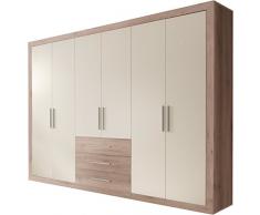 Stella Trading Fernando 6-türiger Kleiderschrank, Holz, buche / weiß, 59 x 289 x 225 cm