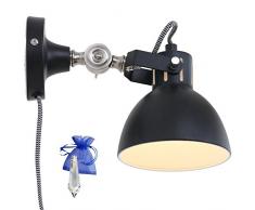 Wandleuchte Industrial Schwarz Matt E14 Vintage Industrielampe Leselampe für LED und Glühlampe 230V im Werkstatt-Leuchte Fabriklampen Retro Look + Giveaway