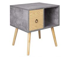 WOLTU Nachttisch TSR72gr Nachtkommode Nachtschrank Beistelltisch Sofatisch, mit Schublade und Offenem Fach, mit Beinen, Holz, Grau, 48x40x50cm(BxTxH)