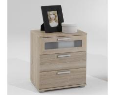 lifestyle4living Nachttisch in Eiche-Sägerau-Nachbildung mit 3 Schubkästen, oberer Schubkasten mit Milchglaseinsatz, Maße: B/H/T ca. 45/53,5/38 cm