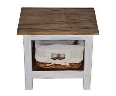 Vintage Nachtschrank Antik Nachttisch Korb Weiss Massivholz Nachtkommode Retro 35 x 38,5 x 28 cm