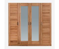 Kleiderschrank Schrank Kernbuche Teilmassiv geölt Breite 202cm 4 türig Spiegel homeforyou24
