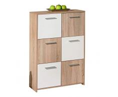 Inter Link Hohe Kommode aus Spanplatte, Eiche Sonoma Dekoration, Weiß mit 6 Türen.