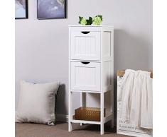 VASAGLE Badkommode, Badschrank, vielseitig einsetzbares Badregal mit 4 Etagen, Badezimmerschrank aus Holz, Eckschrank, Medizinschrank, weiß, BBC42WT