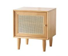 YX Nachttisch Massivholz Rattan Nachttisch Beistelltisch Nordic Minimalist Kreative Sofa Side Accent Tisch Kleines Bücherregal, 45 * 35 * 50 cm