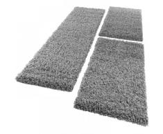 Bettumrandung Läufer Shaggy Hochflor Langflor Teppich in Grau Läuferset 3Tlg., Grösse:2mal 70x140 1mal 70x250