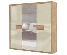 Drehtürenschrank / Kleiderschrank Satalo 01, Farbe: Eiche Braun / Creme Hochglanz - Abmessungen: 228 x 231 x 56 cm (H x B x T)