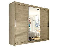 Modernes Kleiderschrank Aston 250 mit Spiegel, Schwebetürenschrank, Schlafzimmerschrank, 250 x 215 x58 cm Schiebetürenschrank, Garderobe, Schlafzimmer (Sonoma)