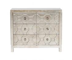 Kare Kommode Alhambra, Kleines Sideboard, Wohnzimmer - Kommode mit Schubladen, Silber lackierter Holzschrank, (H/B/T) 88x108x38cm