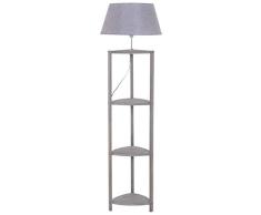 HOMCOM Stehlampe Ablage Schlafzimmer Standleuchte Stehleuchte Lampenschirm 40 W Skandinavisch Holz + Leinen grau 46 x 46 x 158,5 cm