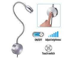 KWOKWEI Leselampe Wandmontage, Aluminium Flexible Schwanenhals Lampe/Nachttisch Wandleuchte mit Berührungsschalter, 3W Dimmbare Wandbefestigung Leselampe/LED Lese-Lampe Warmweiß für Schlafzimmer Büro