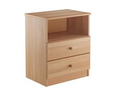 Erst-Holz® 90.20-K35 hohe Nachtkonsole Buche Nachttisch mit Zwei Schubladen und offenes Fach