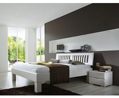 Dreams4Home Massivholzbett Paris I-140;180;200x200, Buche massiv, weiß gebeizt, Liegefläche:200x200 cm, Nachtkonsole:Zwei Nachtkonsolen