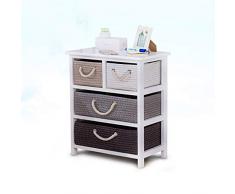 ZGONGLQQ Nachttisch Schubladenschrank-Nachttisch Massivholz Rattan Aufbewahrungsbox Schublade Schlafzimmer Schrank / 4 Schubladen