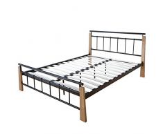 Homestyle4u 1282, Metallbett 160x200 Schwarz Braun, Bettgestell Mit Lattenrost