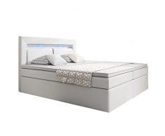 ArtLife Boxspringbett New Jersey 180 x 200 cm – Bettkasten, LED Licht, Matratze & Topper – 66 cm Komforthöhe – Bett aus Kunstleder & Holz – Weiß