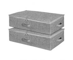 SimpleHome Große Flache 2er Unterbettkommode aus Stoff für Unterbett Aufbewahrung von Bettdecken, Kissen, Kleidung und Bettwäsche. Unterbett Aufbewahrungstasche faltbar passt mit 18cm Höhe unters Bett