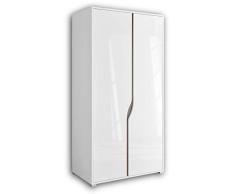 Stella Trading MARA Eleganter Kleiderschrank Babyzimmer 2-türig - Vielseitiger Drehtürenschrank mit viel Stauraum in Hochglanz weiß, Eiche Sonoma Optik - 100 x 197 x 56 cm (B/H/T)