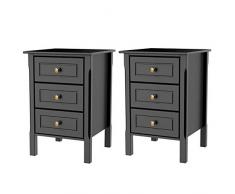 Yaheetech 2er Set Nachtschrank Kommode Boxspringbett Nachttisch Nachtkommode Schrank, 3 Schublade, 60cm hoch, Schwarz