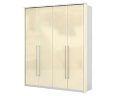 Drehtürenschrank / Kleiderschrank Lepa 26, Farbe: Weiß / Creme Hochglanz - Abmessungen: 225 x 188 x 58 cm (H x B x T)