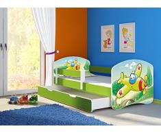 Clamaro Fantasia Grün Motiv Kinderbett Komplett Set 140 x 70 cm inkl. Matratze, Lattenrost und Bettkasten Unterbett Schublade auf Rollen, Kantenschutzleisten umlaufend, extra Rausfallschutz Seitenteil (verstellbar), Seitenteile: