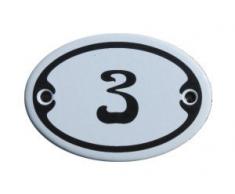 Nummer 3 Mini Emaille Schild Jugendstil ca. 4,2 x 6,2 cm Türschild Zimmer Schublade Schrank Kommode Emailschild oval weiß
