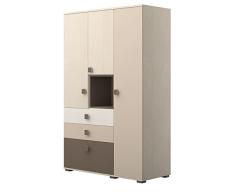 Jugendzimmer - Drehtürenschrank / Kleiderschrank Matthias 07, Farbe: Creme / Cappuccino - Abmessungen: 200 x 125 x 56 cm (H x B x T)