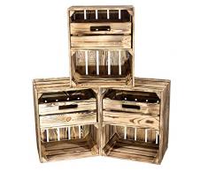 Vintage Möbel 24 GmbH 3X Schöne geflammte Holzkisten/Obstkiste mit Schublade, ideal für Regalsysteme aus Holz oder als Nachttisch, neu, DIY, 40x30x50cm