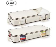KEEGH Aufbewahrungstasche Unterbettkommode Dickes Starkes 600D Oxford Gewebe mit Sichtfenster, 4 Starke Griffe, Faltbar Anti-Schimmel für Bettwäsche/Decken/Kleidung (2pcs 100x45x15 cm)